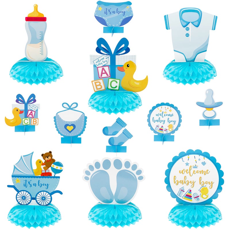 OSNIE Blue Baby Shower Party Centerpieces for Boys 12Pcs Its a Boy Baby Shower Honeycomb Decoration Welcome Boys Gender Reveal Party Table Topper Decorations Newborn Party Favors Photo Booth Props