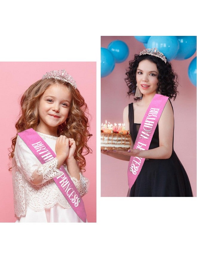 CIEHER Princess Crown and Birthday Sash Set, Pink Birthday Crown Birthday Girl Crown Birthday Tiara for Women Birthday Birthday Decorations for Girls Birthday Crown and Sash for Girls Birthday Gifts - Image 3