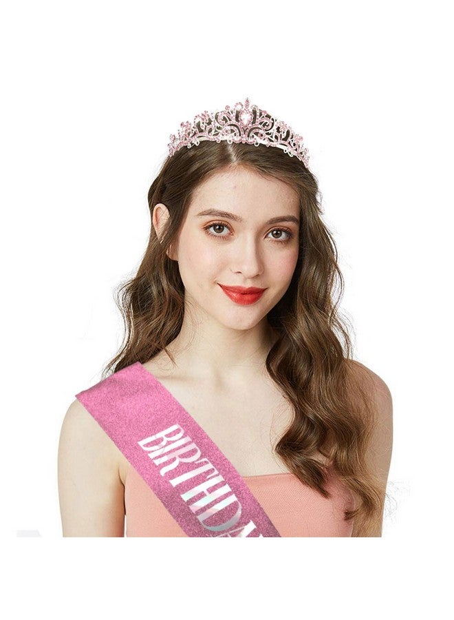 CIEHER Princess Crown and Birthday Sash Set, Pink Birthday Crown Birthday Girl Crown Birthday Tiara for Women Birthday Birthday Decorations for Girls Birthday Crown and Sash for Girls Birthday Gifts - Image 5