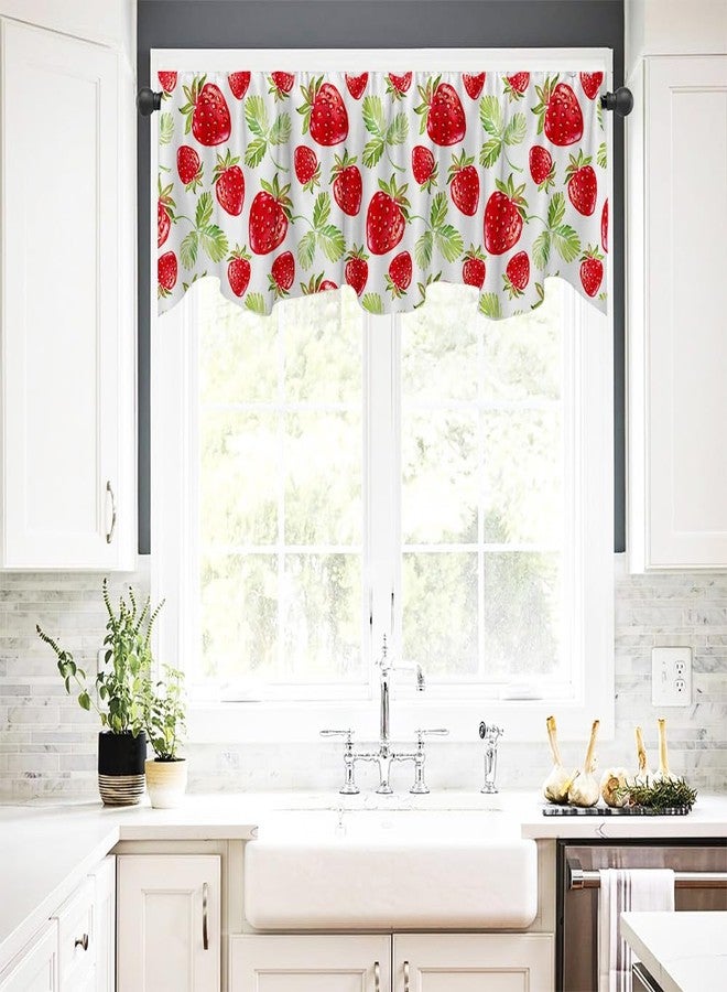 Fanghui Red Strawberry Window Curtain Treatment Valance 54X18in Watercolor Fruit Summer Strawberry Window Valance with Rod Pocket for Kitchen Dining Room Window Decoration - Image 3
