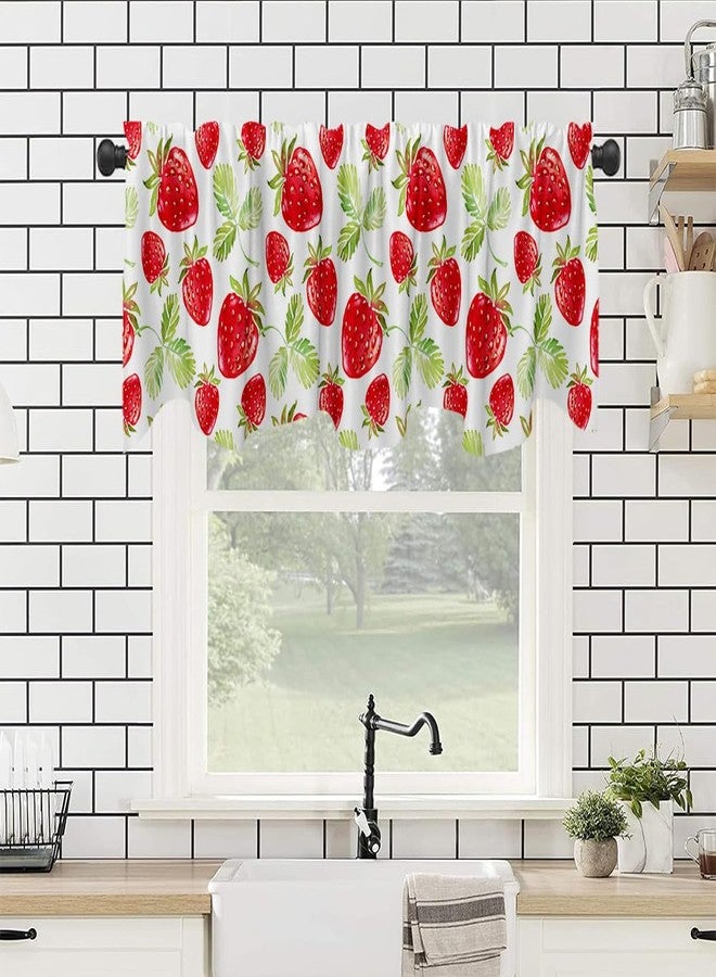 Fanghui Red Strawberry Window Curtain Treatment Valance 54X18in Watercolor Fruit Summer Strawberry Window Valance with Rod Pocket for Kitchen Dining Room Window Decoration - Image 2
