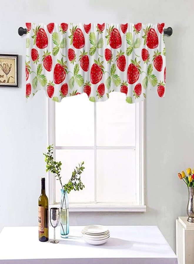 Fanghui Red Strawberry Window Curtain Treatment Valance 54X18in Watercolor Fruit Summer Strawberry Window Valance with Rod Pocket for Kitchen Dining Room Window Decoration - Image 4