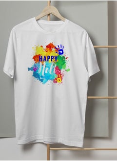 Holi Printed T-shirt Round Neck 100% cotton Women's T-shirt - White Color - pzsku/Z10D590E20459BA6F388DZ/45/_/1677054645/5c7de1ad-a780-4f85-96cd-75c5051d0e5d