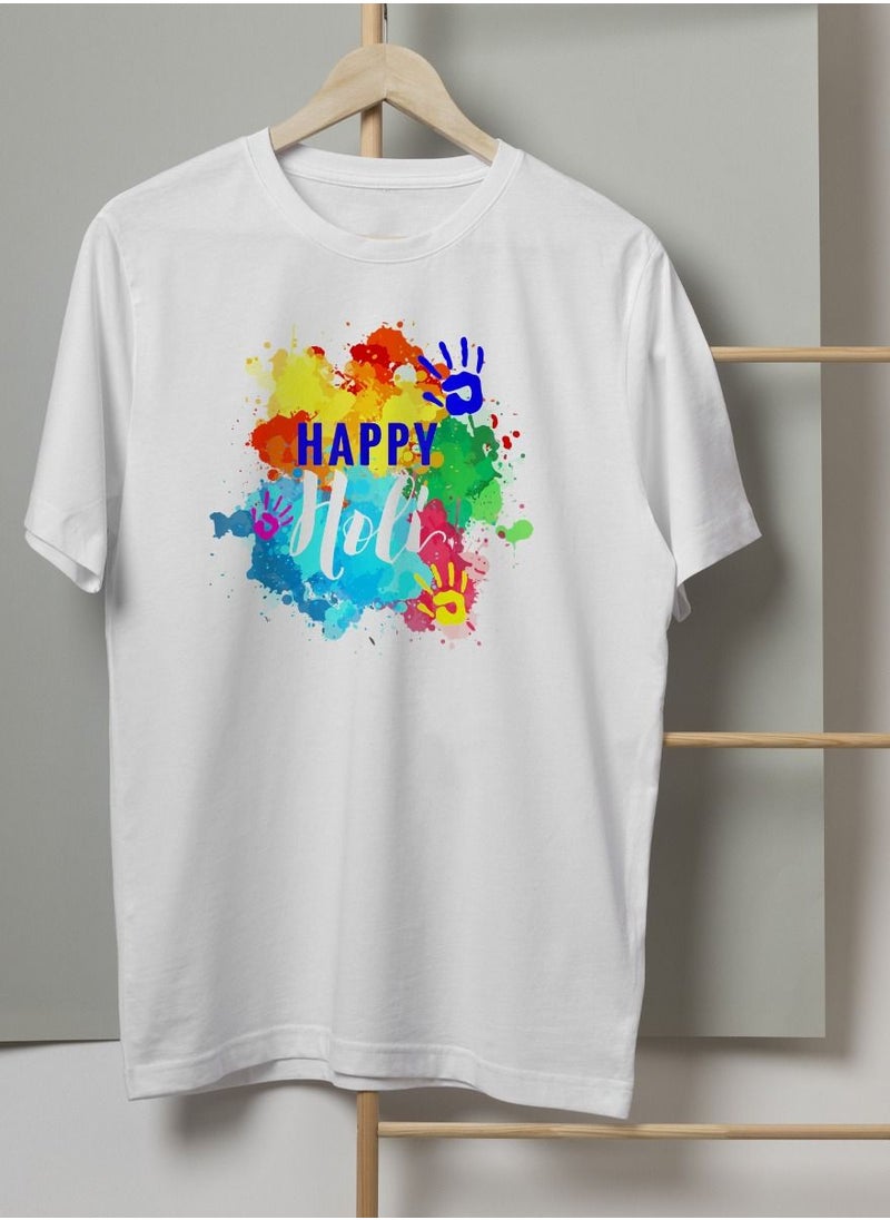 PRINTSHOP4ME - Holi Printed T-shirt Round Neck 100% cotton Women's T-shirt - White Color - Image 1