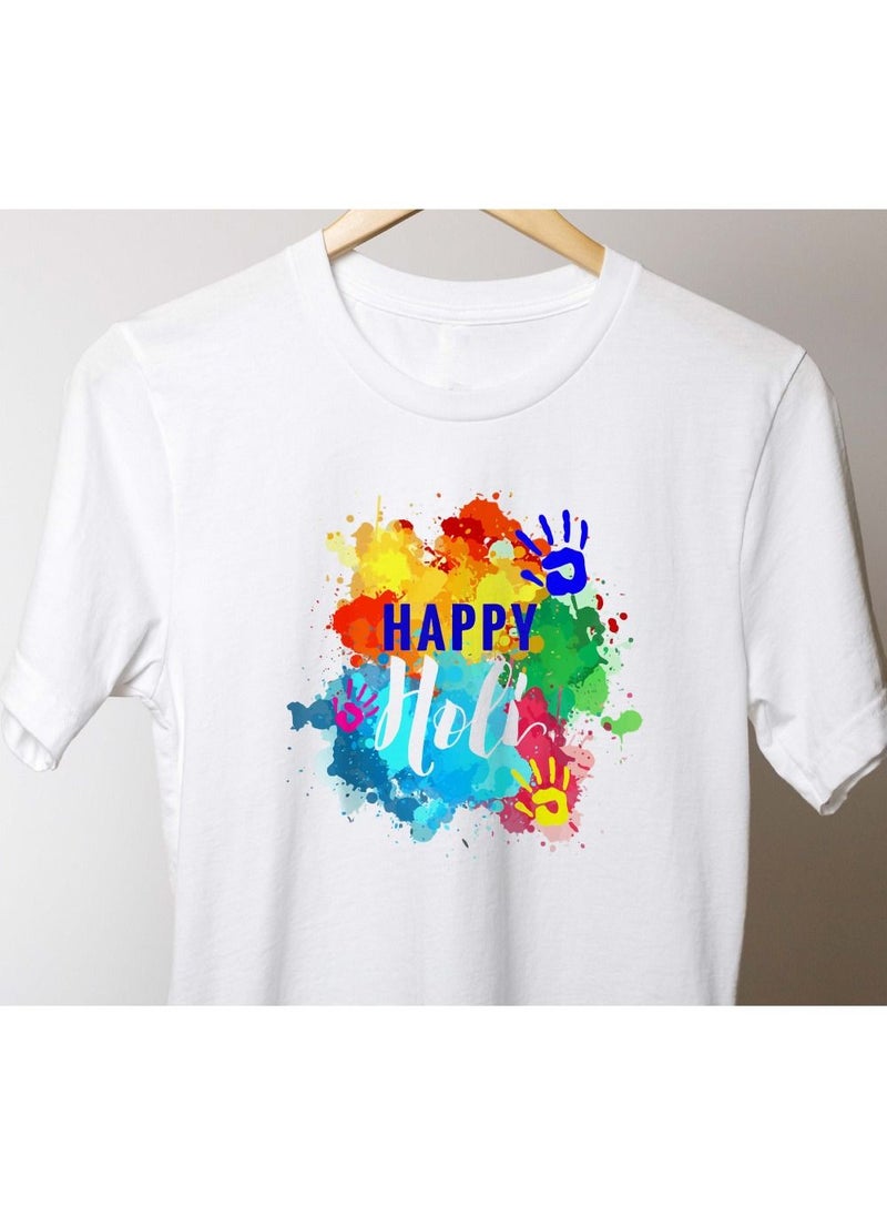 PRINTSHOP4ME - Holi Printed T-shirt Round Neck 100% cotton Women's T-shirt - White Color - Image 1