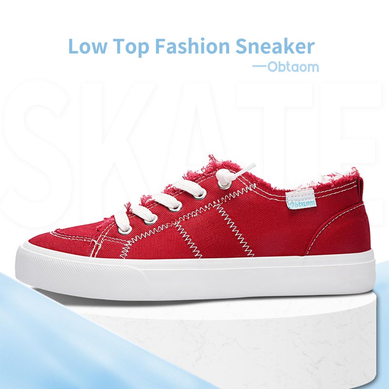 Obtaom Women's Play Fashion Sneaker Comfortable Walking Shoes Red Canvas Slip on Shoes(Red US5) - Image 3