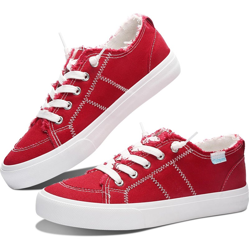 Obtaom Women's Play Fashion Sneaker Comfortable Walking Shoes Red Canvas Slip on Shoes(Red US5) - Image 1