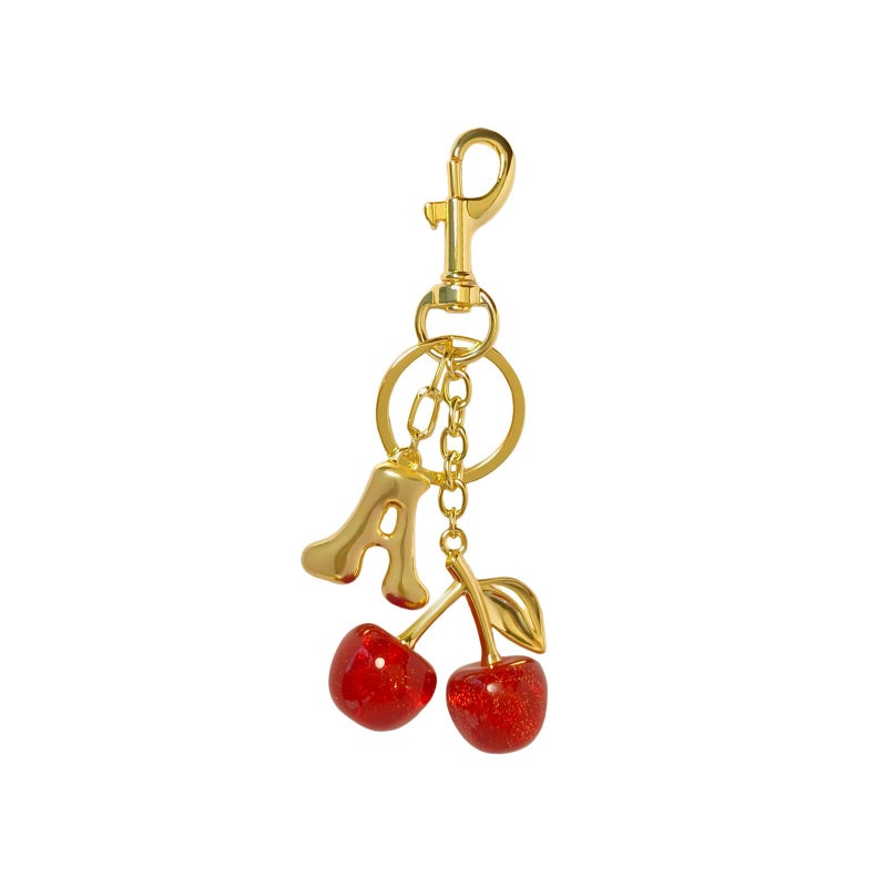 Flvkev Keychain Cherry Bag Charms Bubble Initial Purse Key Chains for Women Cute Car Keyrings Letter Handbag Backpack Accessories (Gold-A) - Image 1