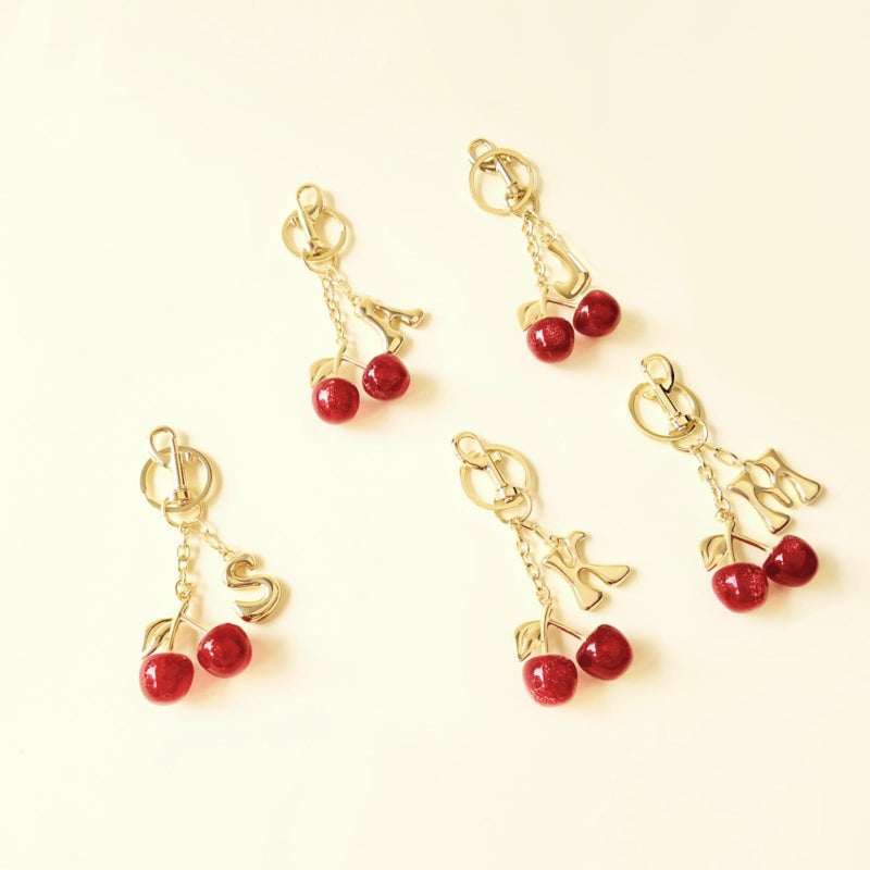 Flvkev Keychain Cherry Bag Charms Bubble Initial Purse Key Chains for Women Cute Car Keyrings Letter Handbag Backpack Accessories (Gold-A) - Image 3