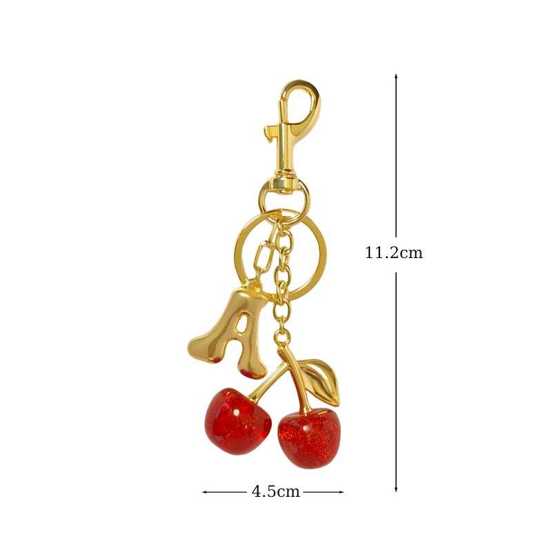 Flvkev Keychain Cherry Bag Charms Bubble Initial Purse Key Chains for Women Cute Car Keyrings Letter Handbag Backpack Accessories (Gold-A) - Image 5