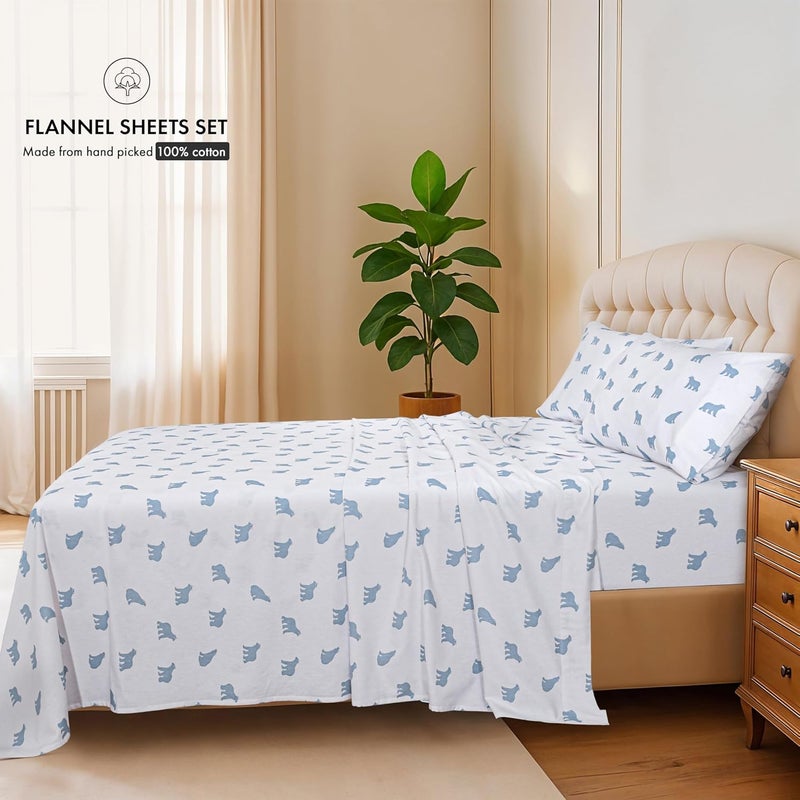 RUVANTI Flannel Sheets California King Size - 100% Cotton Brushed Cal King Bed Sheets Set - Deep Pockets 14 Inches - All Seasons Breathable & Extra Soft - Warm & Cozy, 4 Piece, Happy Cubs - Image 2