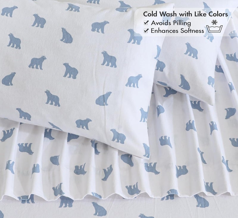 RUVANTI Flannel Sheets California King Size - 100% Cotton Brushed Cal King Bed Sheets Set - Deep Pockets 14 Inches - All Seasons Breathable & Extra Soft - Warm & Cozy, 4 Piece, Happy Cubs - Image 5
