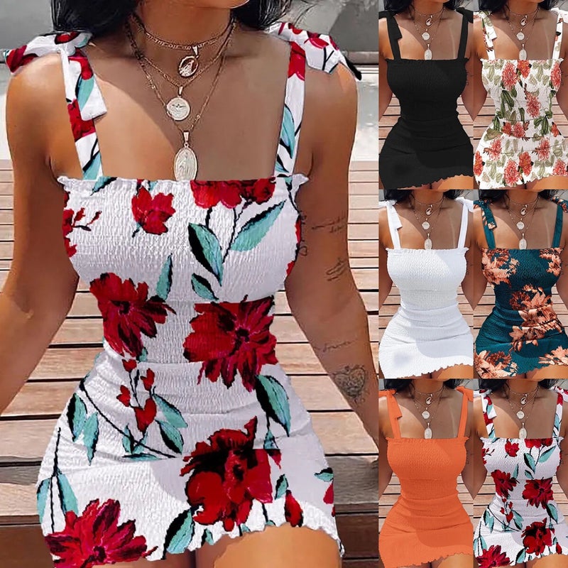 Summer 2024 Floral Slip Dress Slim Waist Black  - Image 4