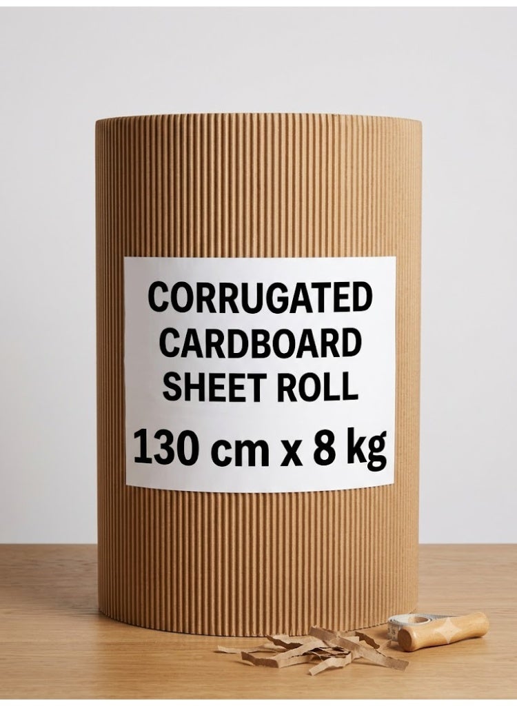 Houzi Corrugated Cardboard Roll, 130 cm Width, 8 kg, Brown, 2mm Thick for Packing & Shipping - Image 1