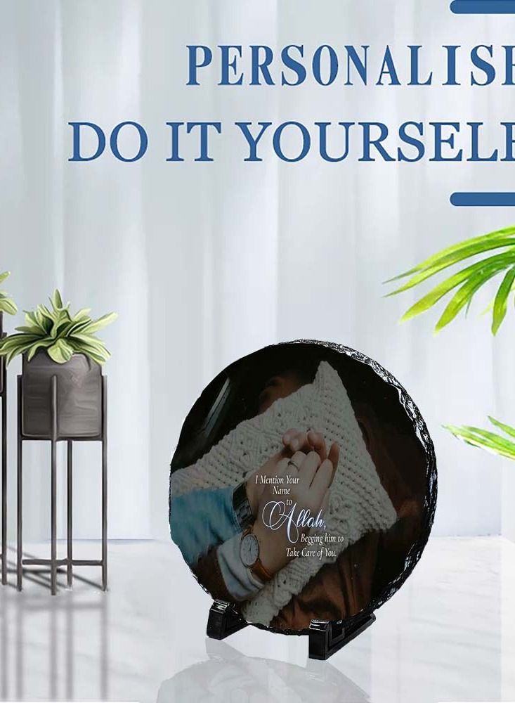 Protective Printed White Round Shape Marble Photo Frame for Table Top I Mention Your Name To Allah