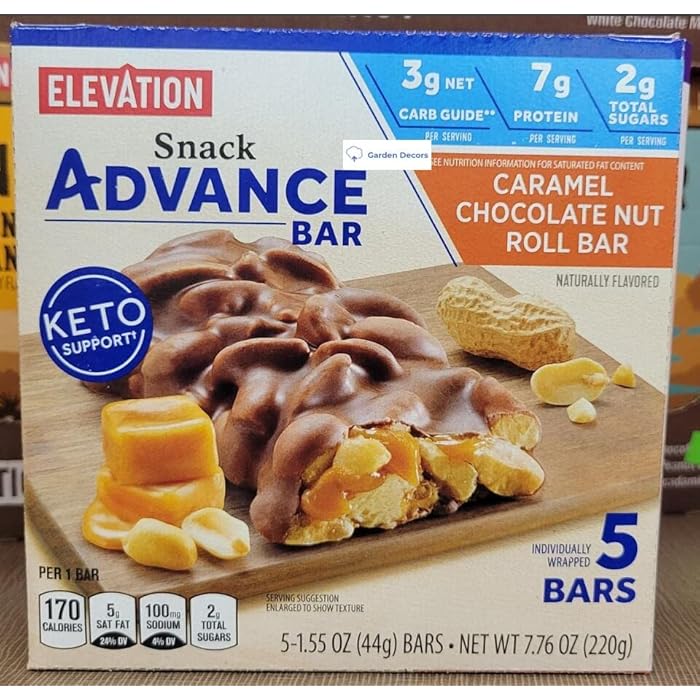Elevation Caramel Chocolate Nut Roll Bar Snack Advance Bar Keto Support 7.76oz 220g - Image 1