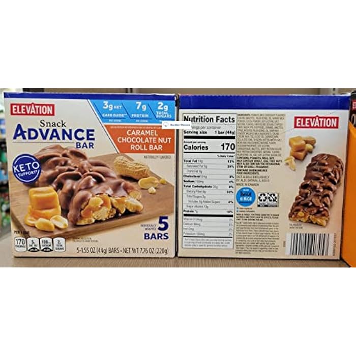 Elevation Caramel Chocolate Nut Roll Bar Snack Advance Bar Keto Support 7.76oz 220g - Image 2