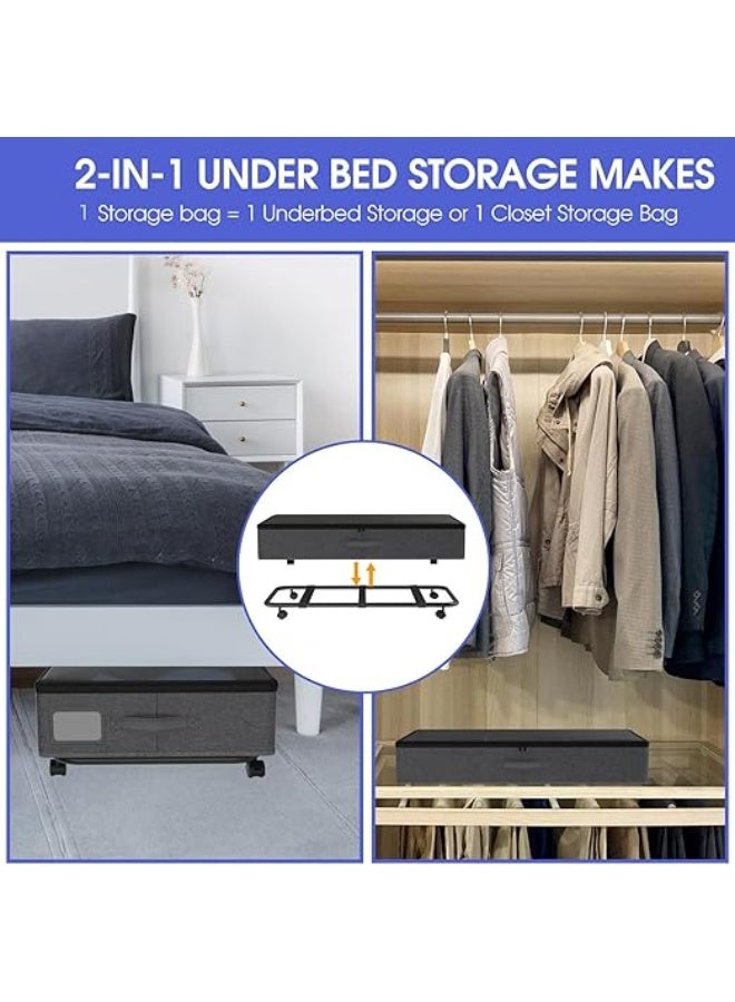 DUNISO Under Bed Storage with Wheels，Underbed Storage Container Bins with Clear Lids and Handles，Large Capacity Foldable Storage Bins,for Comforter, Blanket, Bedding, Pillow,Toys，Black - Image 4