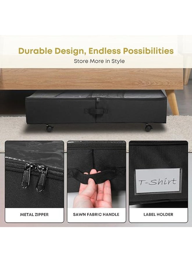 DUNISO Under Bed Storage with Wheels，Underbed Storage Container Bins with Clear Lids and Handles，Large Capacity Foldable Storage Bins,for Comforter, Blanket, Bedding, Pillow,Toys，Black - Image 3