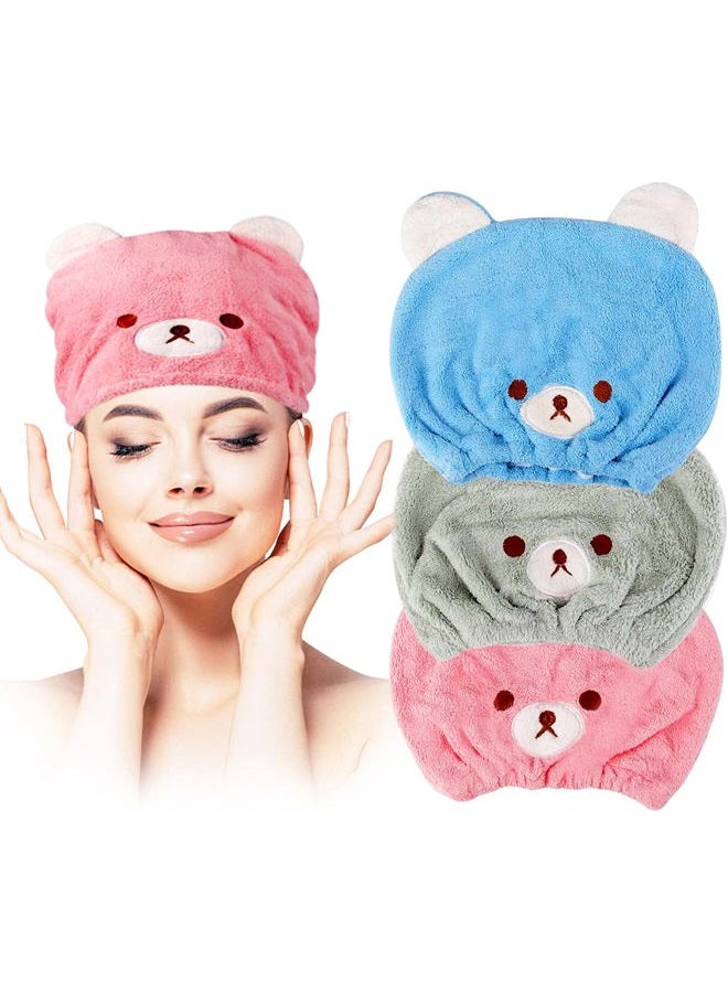 Lamoutor 3Pcs Hair Drying Towel for Kids Girls Soft Absorbent Kids Dry Hair Cap Kids Hair Towel Wrap Head Towel Wraps for Kids - Image 1