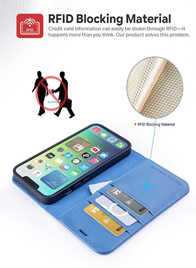 OCASE for iPhone 14 Case, Premium PU Leather iPhone 14 5G Wallet Case Flip Phone Cover with[RFID Blocking][Card Holder][TPU Inner Shell] for the 6.1 Inch 2022 5G,Light Blue - Image 3