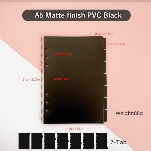 DY.2ten Black Dividers for 6 Ring Binder, 7-Tab Sturdy Plastic Dividers, A5 Index Divider, 6 Hole Binder Dividers, Insertable Notebook Planner Tab Dividers for Binders - Image 3