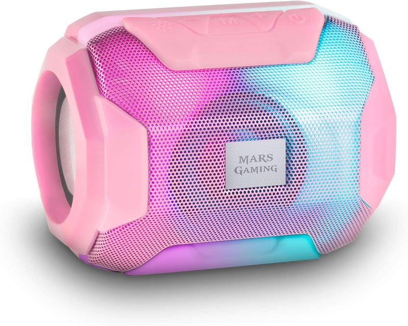 مارس_جيمنج Mars Gaming MSBAXP، مكبر صوت بلوتوث RGB، مضغوط، 10 واط، USB/MicroSD/راديو، وردي - Image 1