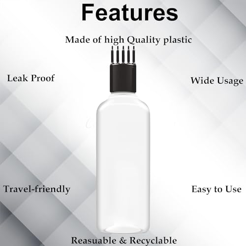 ERZA Hair Root Comb Applicator Bottle, 100ml Transparent, Black Comb, Pack of 2 - Image 3