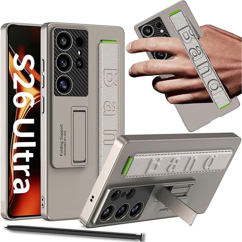NINKI Hidden Kickstand for Samsung Galaxy S26 Ultra Phone Case with Hand Strap, Stand for Samsung S26 Ultra Finger Band Cover, Slim Lightweight Protective Cover Galaxy S26 Ultra Case Men Titanium Gray - Image 1