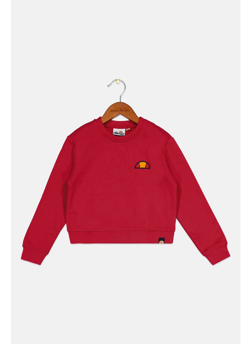 Ellesse Kids Girl Crew Neck Embroidered Sweatshirts, Persian Red  - Image 1