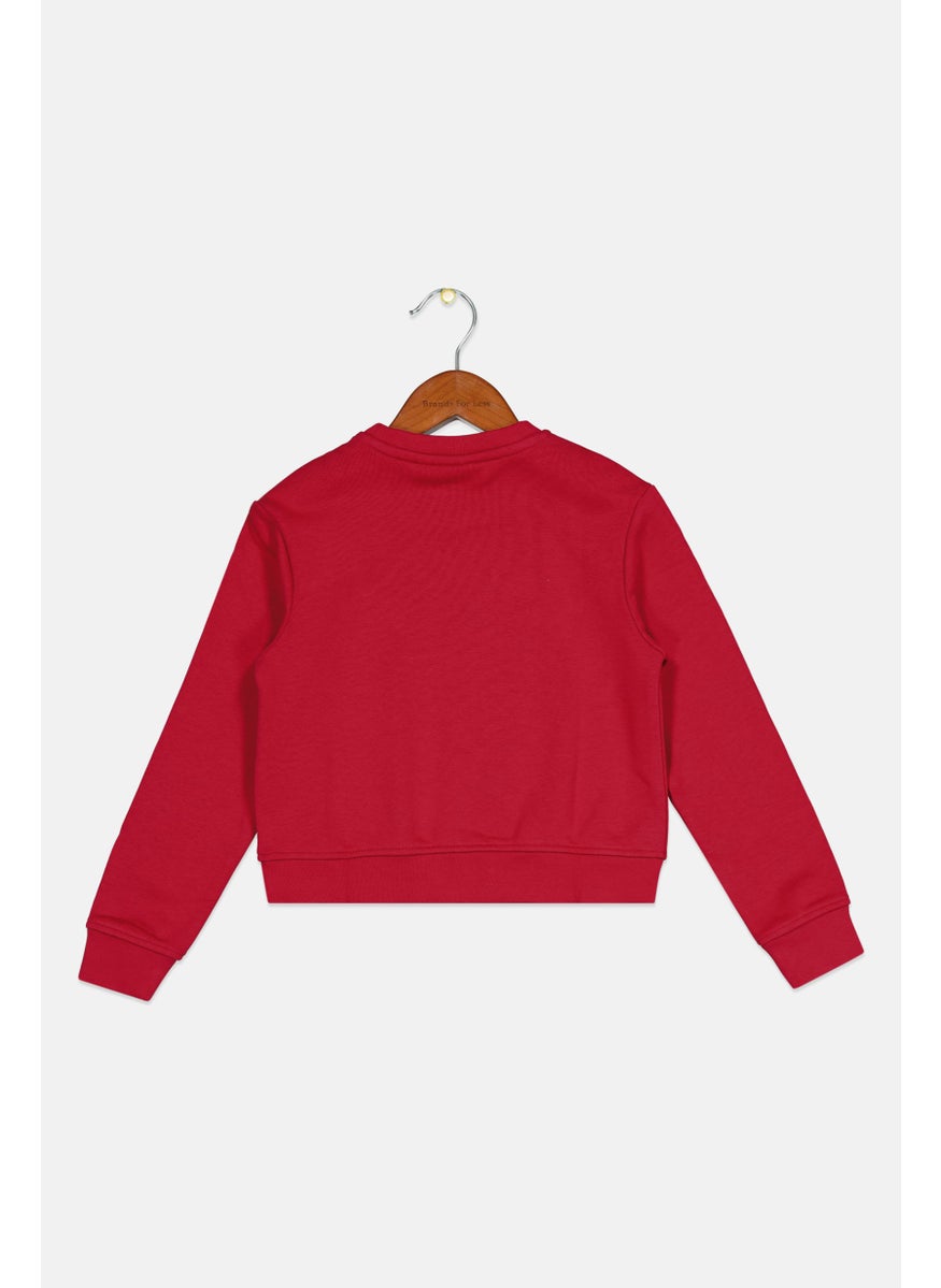 Ellesse Kids Girl Crew Neck Embroidered Sweatshirts, Persian Red  - Image 2