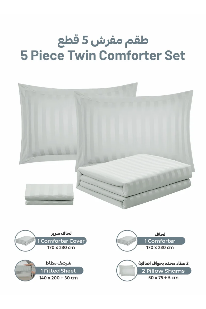 Donetella Striped Comforter Set, Single Size (170x230 cm), 5-Piece Hotel Bedding with 350 GSM Filling – Comforter, Comforter Cover, Fitted Sheet, Pillowshams.