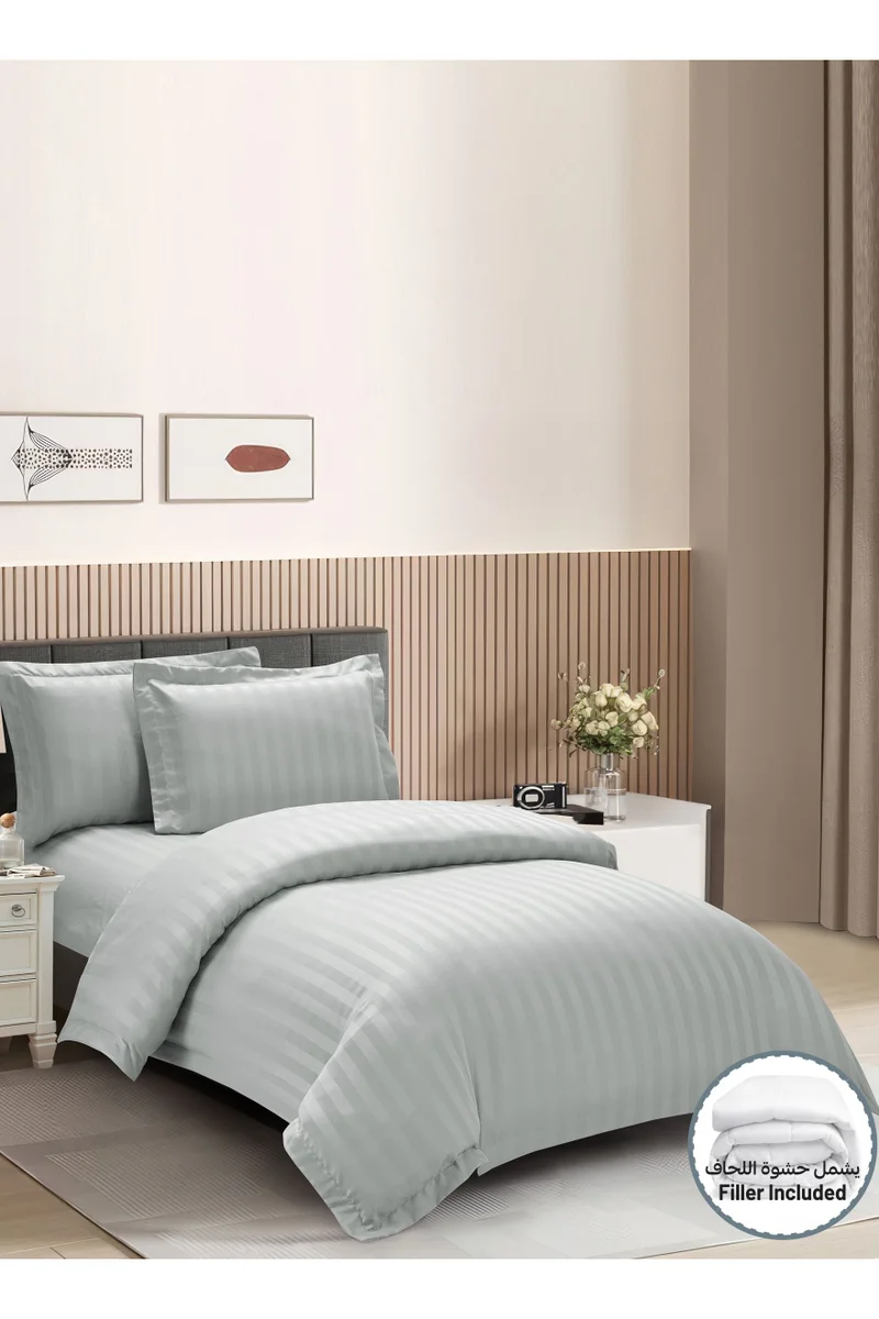 Donetella Striped Comforter Set, Single Size (170x230 cm), 5-Piece Hotel Bedding with 350 GSM Filling – Comforter, Comforter Cover, Fitted Sheet, Pillowshams.