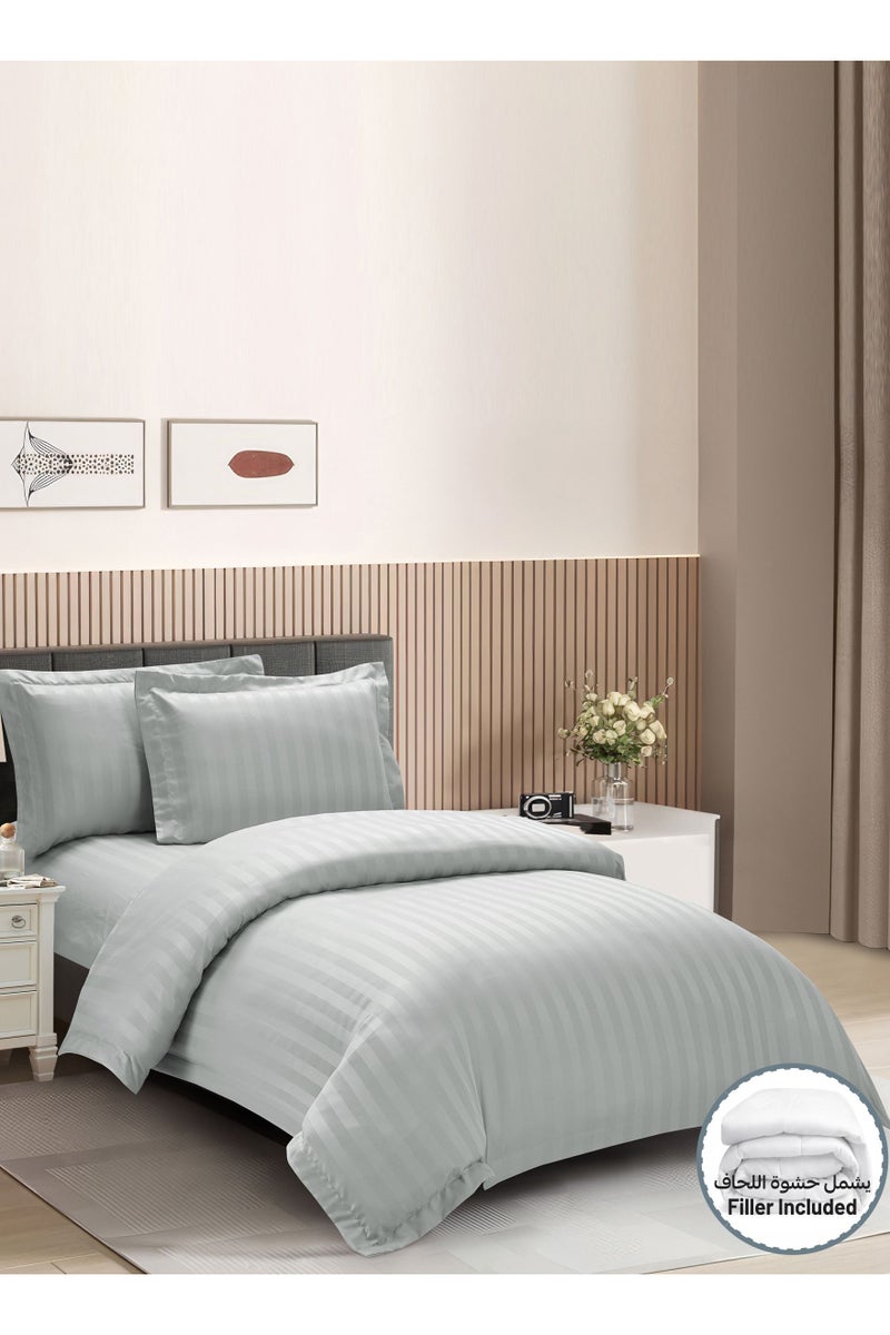 دوناتيلا طقم لحاف مخطط، مقاس مفرد،  قطع، مفروشات فندقية بحشوة  جرام، لحاف، غطاء لحاف، شرشف ملاءة، أغطية وسائد. - Image 2