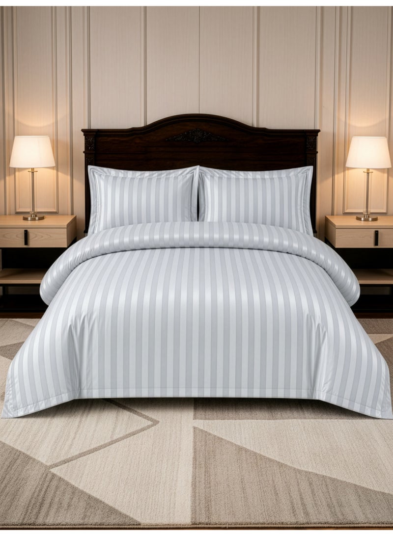 Donetella Striped Comforter Set, Single Size Fits 140x200cm, 5-Piece Hotel Bedding with 350 GSM Filling – Comforter, Comforter Cover, Fitted Sheet, Pillowshams. - Image 1