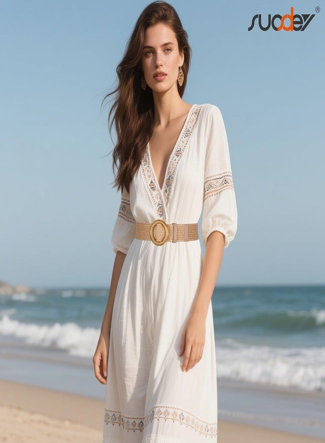 سوزدي حزام خصر مطاطي منسوج من القش للنساء من SUOSDEY، مناسب للجينز، وأحزمة بوهيمية مضفرة للفساتين - Image 2