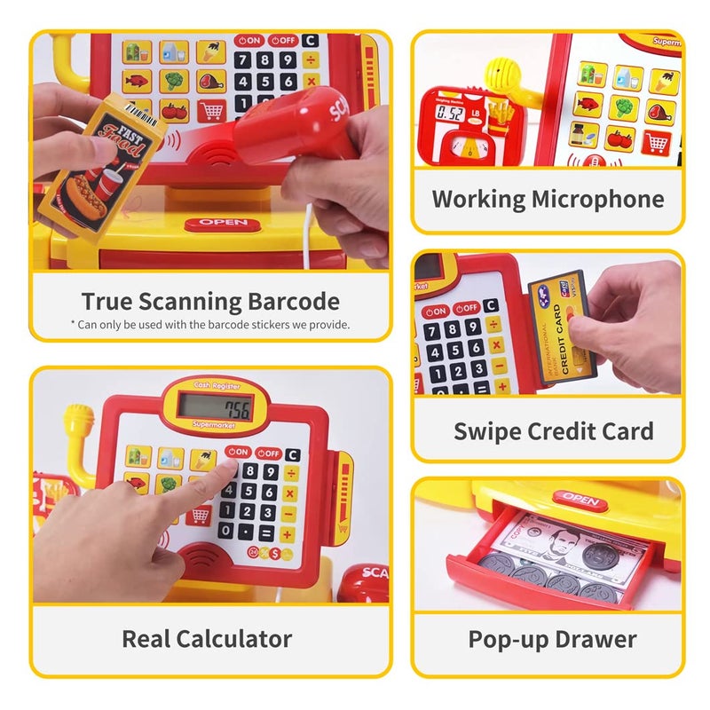  FS FS Pretend Play Cash Register Toy with True Barcode Scanner  Calculator Microphone Play Food Supermarket Cashier Great PreSchool Gift Cash Register for Kids Boys  Girls Ages 3 4 5 6 8 - Image 3