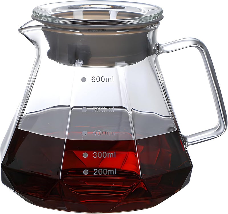 COFISUKI Glass Coffee Server for Drip Coffee Maker,Diamond Fashion Design Glass Coffee Carafe, Coffee Pot with Lid, Clear, 600ml(20oz) - Image 1