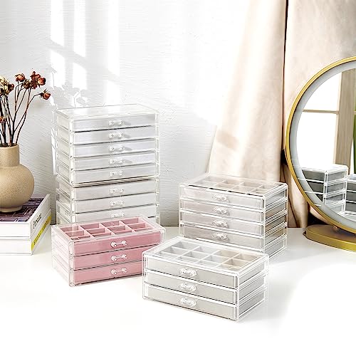 ProCase Earring Holder Organizer Jewelry Box with 3 Drawers, Acrylic Clear Earring Case with Adjustable Velvet Trays for Women - Grey, 3 Layers - Image 5