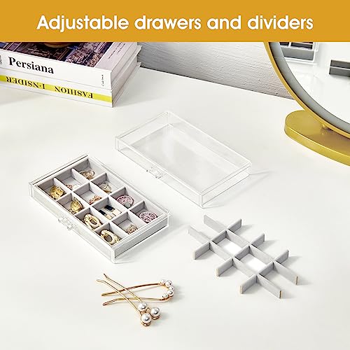 ProCase Earring Holder Organizer Jewelry Box with 3 Drawers, Acrylic Clear Earring Case with Adjustable Velvet Trays for Women - Grey, 3 Layers - Image 2