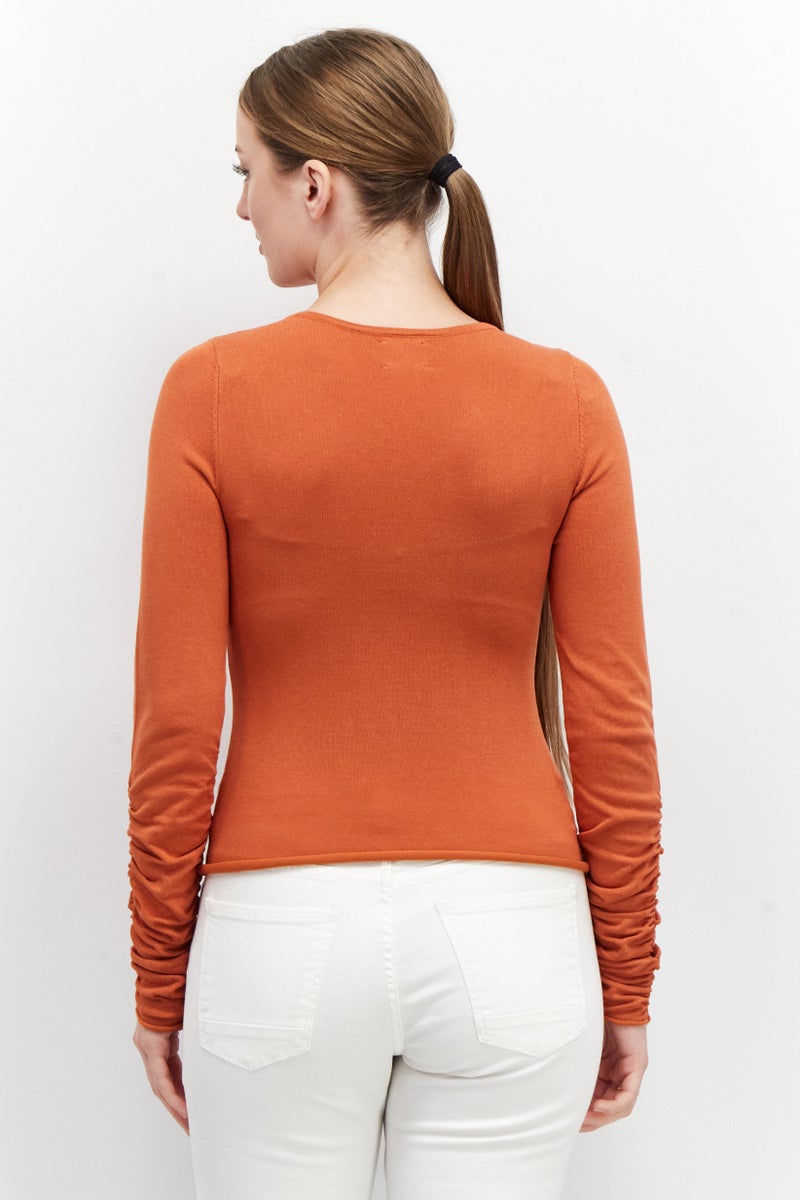 ASOS Women V-Neck Long Sleeves Textured Top, Orange - Image 3