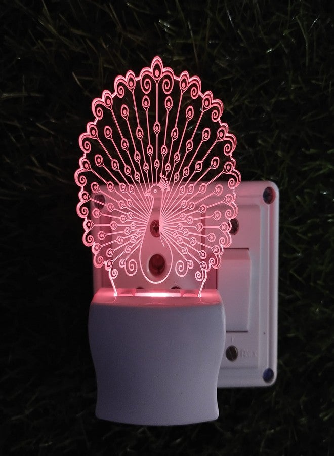 UKANI Peacock 3D Optical Illusion Acrylic Night Lamp, 7 Colors RGB Auto Colour Changing LED Plug and Play Night Light, Office Light, Best for Gift - Pack of 1 (SD067,Multicolour, 3 Inch) - Image 5