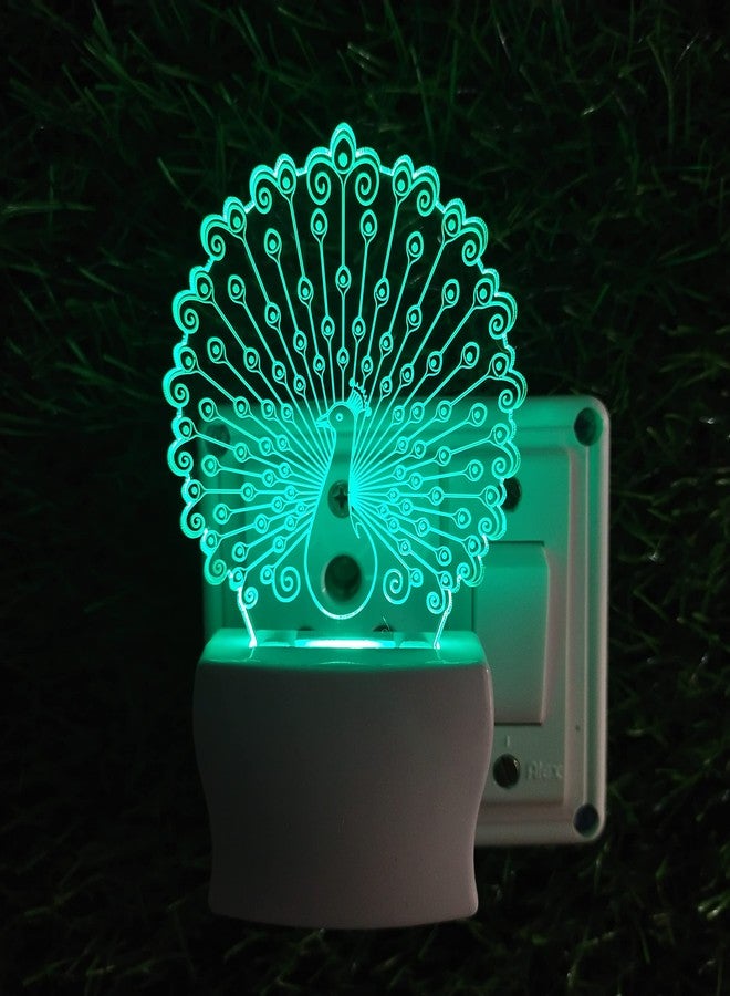 UKANI Peacock 3D Optical Illusion Acrylic Night Lamp, 7 Colors RGB Auto Colour Changing LED Plug and Play Night Light, Office Light, Best for Gift - Pack of 1 (SD067,Multicolour, 3 Inch) - Image 3