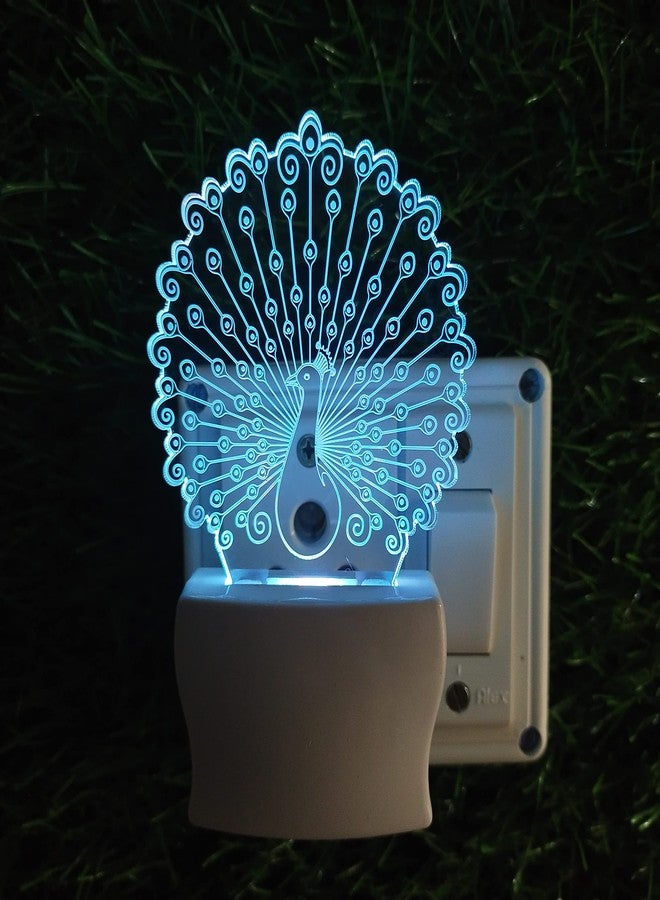 UKANI Peacock 3D Optical Illusion Acrylic Night Lamp, 7 Colors RGB Auto Colour Changing LED Plug and Play Night Light, Office Light, Best for Gift - Pack of 1 (SD067,Multicolour, 3 Inch) - Image 1