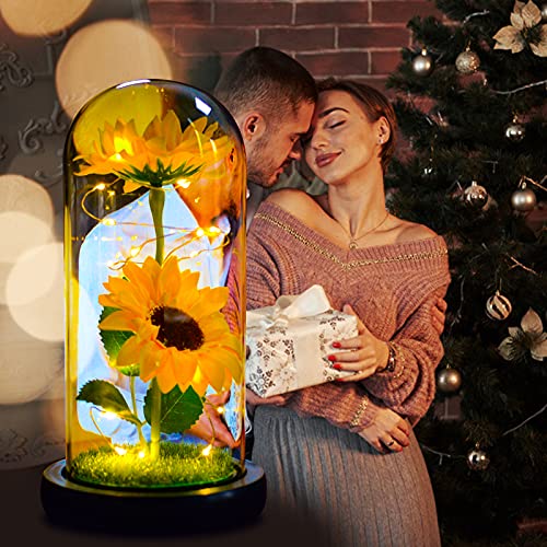 QUELIEN Sunflower Gift for Women,Sun Flowers Home Decor,Preserved Sunflower Bouquet in Glass Dome,Birthday Gifts for Her Mom - Image 3