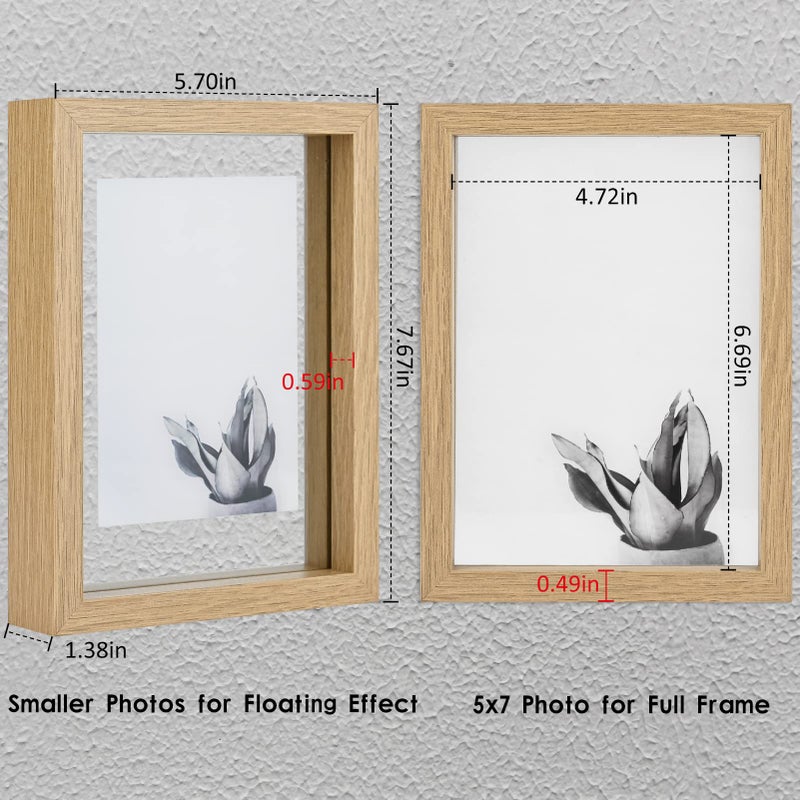 Muye 5x7 إطار العائم مجموعة من 2 إطار صور ريفي مزدوج من الزجاج لتناقش الجدار أو وضع الطاولة أيضًا عرض 4x6 أو 3x5 صورة للتأثير العائم الطبيعي - Image 2