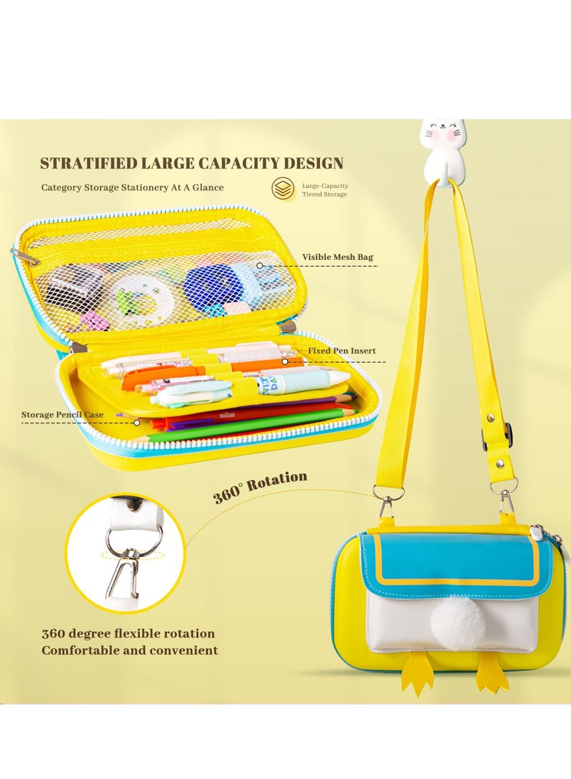 SYOSI Large Capacity Pencil Case, Pencil Case with Detachable Shoulder Strap for Teen Boys Girls School Students (Yellow) - Image 3