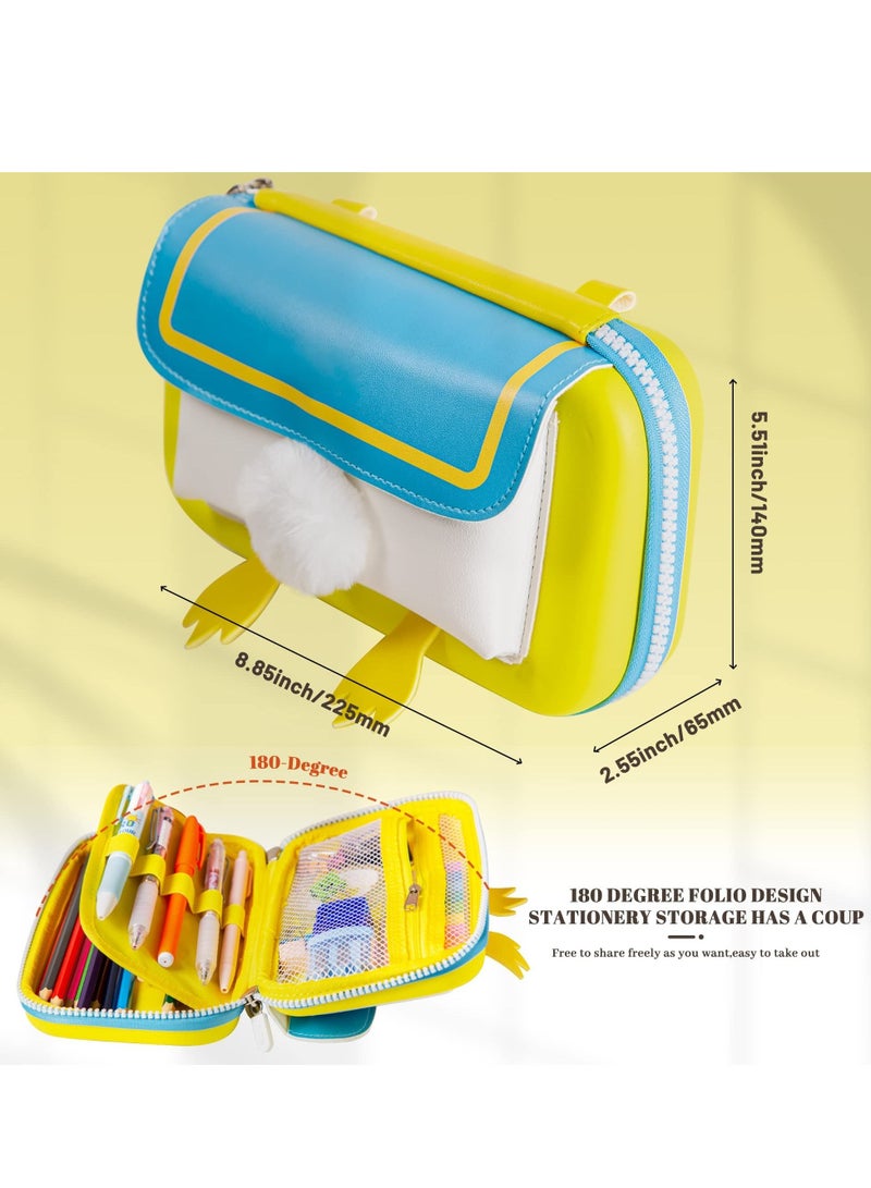 SYOSI Large Capacity Pencil Case, Pencil Case with Detachable Shoulder Strap for Teen Boys Girls School Students (Yellow) - Image 2