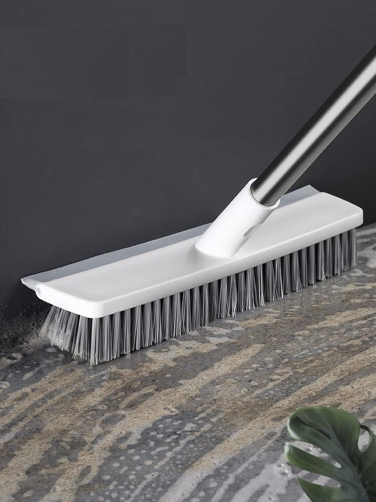 Zorzel Adjustable Floor Scrub Brush with Long Handle 2in1 Stiff Bristle Scrubber and Squeegee Perfect for Cleaning Deck Bathroom Tub Tile Grout Kitchen Swimming Pool Patio Garages - Image 1