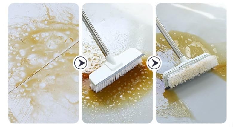 Zorzel Adjustable Floor Scrub Brush with Long Handle 2in1 Stiff Bristle Scrubber and Squeegee Perfect for Cleaning Deck Bathroom Tub Tile Grout Kitchen Swimming Pool Patio Garages - Image 4